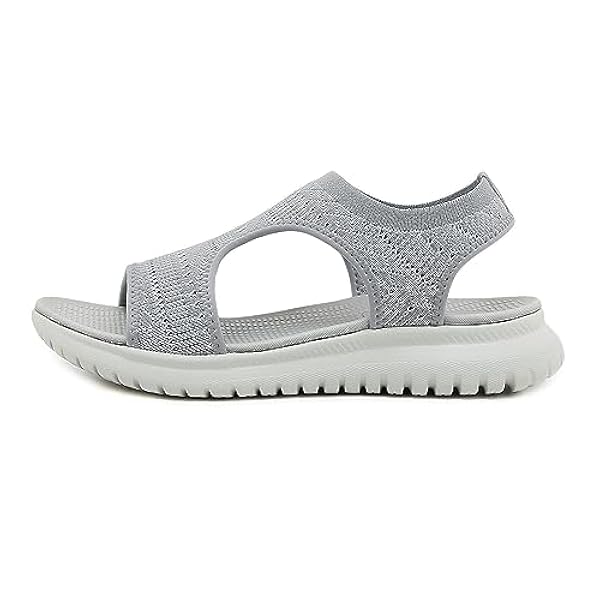 SWTKO Mesh Wedges Sandaler för kvinnor Sommar Ankel Elastisk Bekväm Lättvikt Mjuk Casual Strandsandaler Fisk Mun Öppen tå Promenad Daglig klänning Skor,Silver,US5/EU36